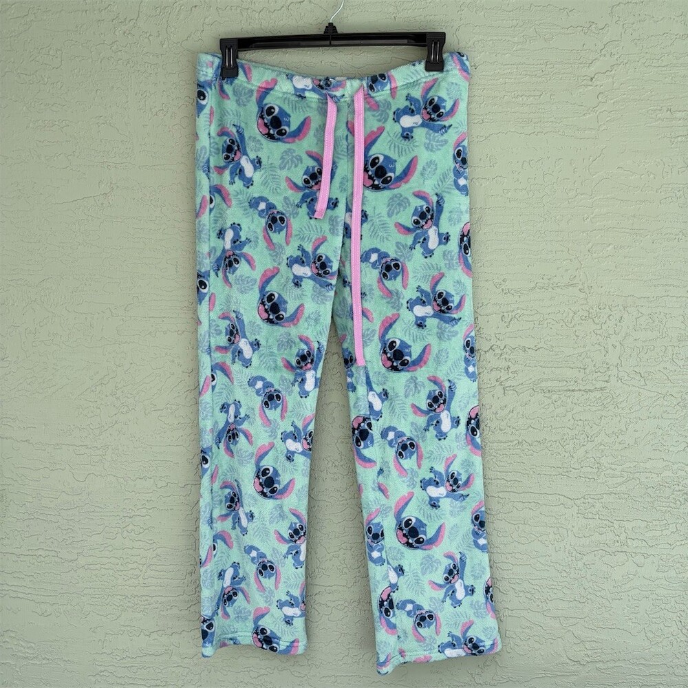 Disney Lilo & Stitch Pajama Pants Womens XL Mint Green Stitch Print Plush - Picture 1 of 10